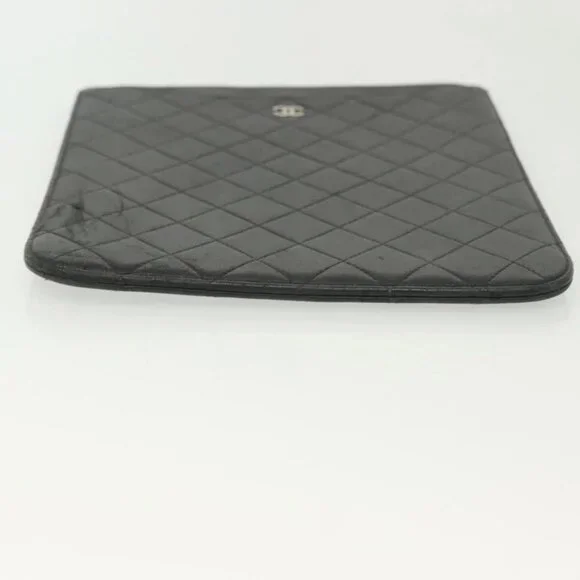 CHANEL Matelasse iPad Case Lamb Skin Black Silver CC Auth 141696 - Picture 11 of 16